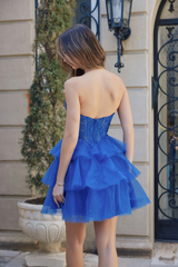 Embroidered applique short strapless tight corset dress