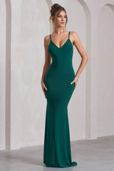 Mermaid Strap V-neck and Ground length Evening Dress - Jimiss Dress