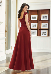 Square collar covered sleeves beaded lace decals on the body and floor length gowns evening dresses