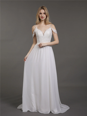 Thin shoulder chiffon minimalist wedding dress
