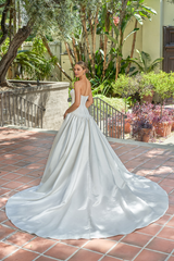A-line satin tight corset and floor length wedding dress