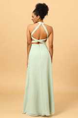 Dusty Sage long slit chiffon bridesmaid dress
