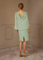 Sheath Lace Chiffon Tea Length Dusty Sage formal dresses evening dress Mother of the Bride Dresses