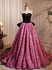 Hepburn Style Black Pink Bow Tie Flower Long Prom Dresses