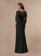 Black A-line lace cape chiffon mother of the bride dress