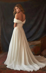 A-Line Off-the-Shoulder Chiffon Ruching Floor Length Sleeveless Wedding Dress