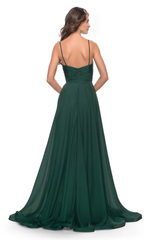 A-line deep V-neck slim shoulder strap tight corset and floor length evening dress