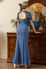 Blue Mermaid Open Back Mother of the Bride Dress with Slit Beautiful