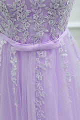 Cute Light Purple Tulle Short Prom Dress, Lace Applique Formal Dress