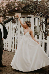 A-Line Floor Length Sleeveless Straps Ivory Wedding Dress