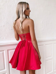 Simple red v neck short prom dress, red homecoming dress