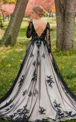 Boho Lace Flowy Forest Sleeved Backless Bridal Gown with Court Train Wedding Dress