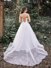 Gorgeous decal details backless lace up thin shoulder straps and floor length wedding dress