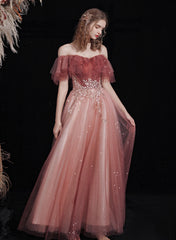 Lovely Pink Floor Length Gradient Shiny Tulle Formal Dress, Pink A-line Prom Dress