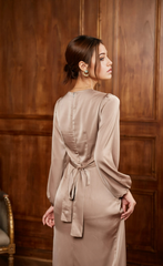 A-line Crew Neck Long Sleeve Cocktail Dress Bridesmaid Dress Formal Dresses for Wedding Guest Mother of the Bride Dresses
