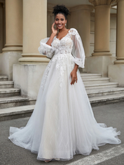 Backless long sleeved sheer wedding dress