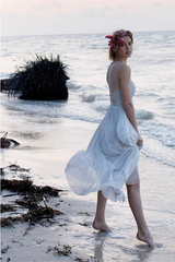 Beach Illusion Neckline Sheer Back Lace Chiffon Wedding Dress