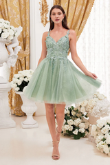 3D decal flash short V-neck dress