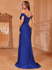 Shoulderless pleated wrap and floor length formal dress