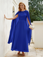Long cape A-line gemstone collar chiffon mother of the bride dress