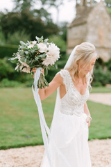 Modest Deep V-neck Beach Open Back Bridal Gowns Wedding Dresses