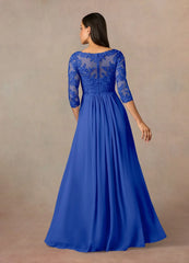 A-Line V-Neck Lace Chiffon Royal Blue Mother of the Bride Dresses