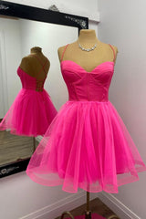 Hot Pink Corset A-line Short Cocktail Dress Back Open