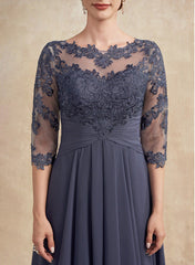 Jimiss A-line hollow illusion asymmetrical lace chiffon belt with layered ruffles mother of the bride dress