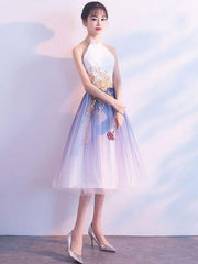 Cute tulle lace applique short prom dress, tulle evening dress