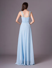 A-line V-Neck One Shoulder Floor-Length Chiffon formal dresses evening gown Bridesmaid Dress With Flower