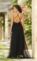 Deep V-neck tight corset with side slits and floor length Prom dress
