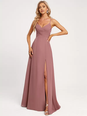 A-Line Floor-Length Lace-up Chiffon formal dresses evening gown Wedding Party Dress Bridesmaid Dresses