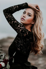 Boho A-Line Lace Appliqued Black Bridal Gown Wedding Dress
