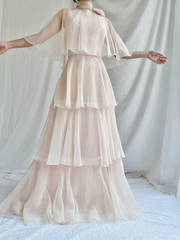 Modest High Neck A-Line Chiffon Layers Elegant Long Formal Party Dress, HZ0319