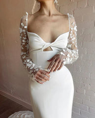 Mermaid Sweetheart Satin Long Wedding Dresses with Long Sleeves