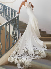 Trumpet/Mermaid V-Neck Floor-Length Lace Wedding Dress Sexy