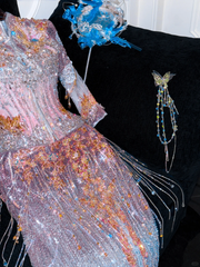 Fashion Sparkling Beaded Sequin Mermaid Elegant Chiffon Evening Dress Prom Dresses HZ1024