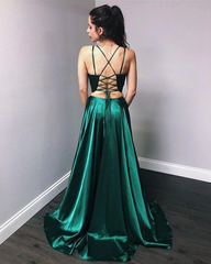 Simple Princess Emerald Green Prom Dresses UK Two Pieces V-Neck Party Dress