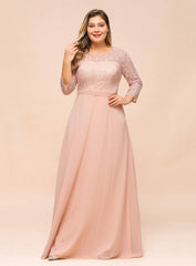 3/4 Sleeves Floral Lace Chiffon A-line Bridesmaid Dress Dusty Rose