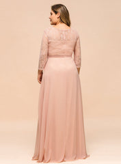 3/4 Sleeves Floral Lace Chiffon A-line Bridesmaid Dress Dusty Rose