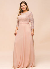 3/4 Sleeves Floral Lace Chiffon A-line Bridesmaid Dress Dusty Rose