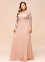 3/4 Sleeves Floral Lace Chiffon A-line Bridesmaid Dress Dusty Rose