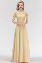 3/4 Sleeves Floral Lace Chiffon A-line Bridesmaid Dress Dusty Rose
