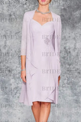 3/4 Sleeves Knee Length Ruffle Chiffon Mother of the Bride Outfits with Lace