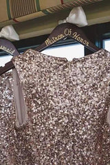 Pink V-Neck Long Bridesmaid Dress with Sequins Top