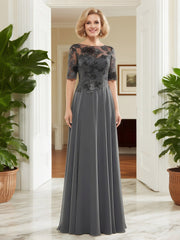 Elbow Sleeve Boat Neck Flowing Dress Steel Grey