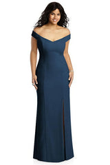 Off the Shoulder Mermaid Light Blue Bridesmaid Dress with Split