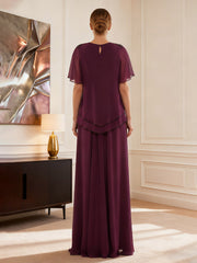 Short Sleeve Jewel Neck Formal Attire Mulberry