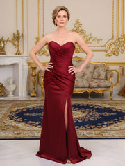 Pleated Sweetheart Corset Applique Dress With Slit Burgundy