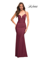 Lace-Up Back Jersey Long La Femme Prom Dress